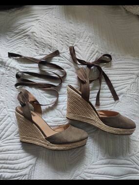 Brash Taupe Espadrille Wedge Ankle-Tie Sandals